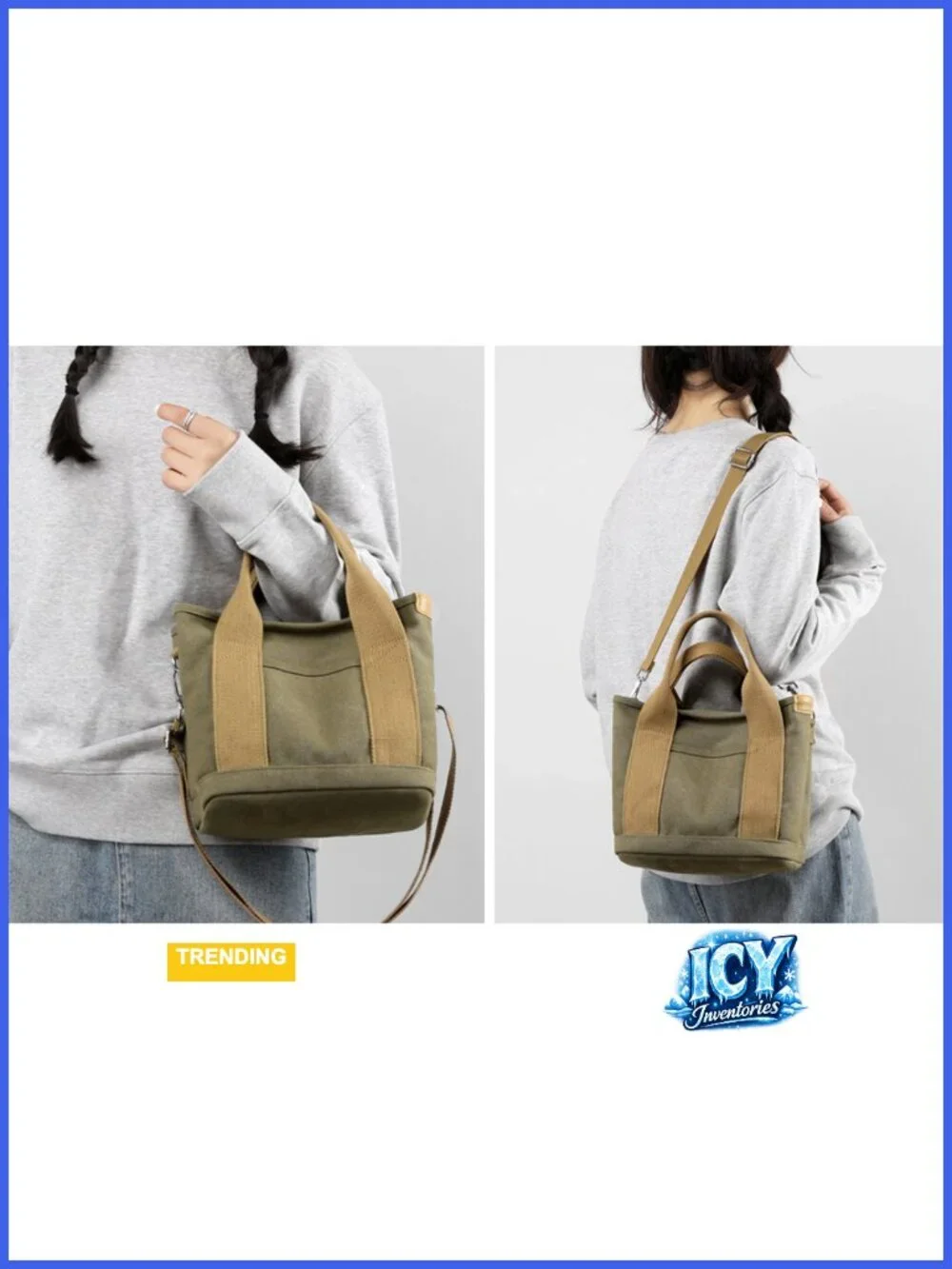 Canvas Tote Handbag Multi-Pockets Shoulder Bag with Zipper Hobo Satchel for